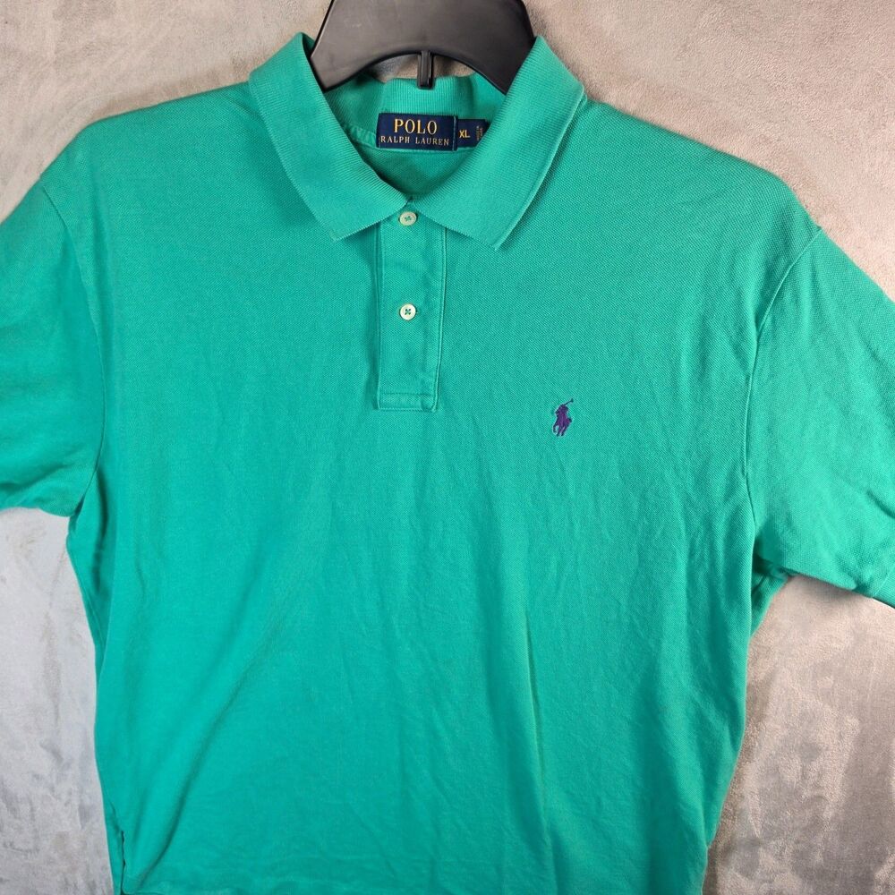Polo Ralph Lauren 100% Pique Cotton Polo Shirt Men's XL Teal w/ Purple Logo
